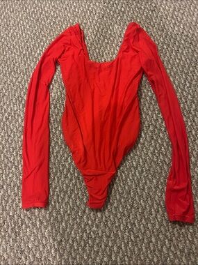 aerie Red Long-Sleeve Scoop-Neck Bodysuit